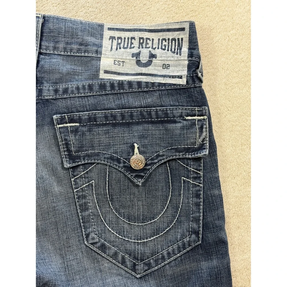 True Religion Mens Slim Chance Side Stripe Flap Pocket Blue Jeans 32 Meas: 34x31